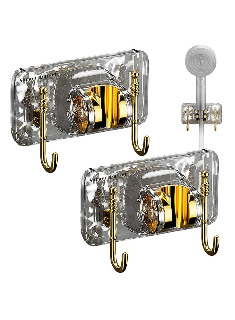 SYOSI حامل دش، 2 قطعة حامل رأس دش يدوي قابل للتعديل، حامل رش دش مقاوم للماء مثبت على الحائط، تركيب سهل بدون حفر للحمام، المرحاض، الفندق (ذهبي شفاف) - Image 1